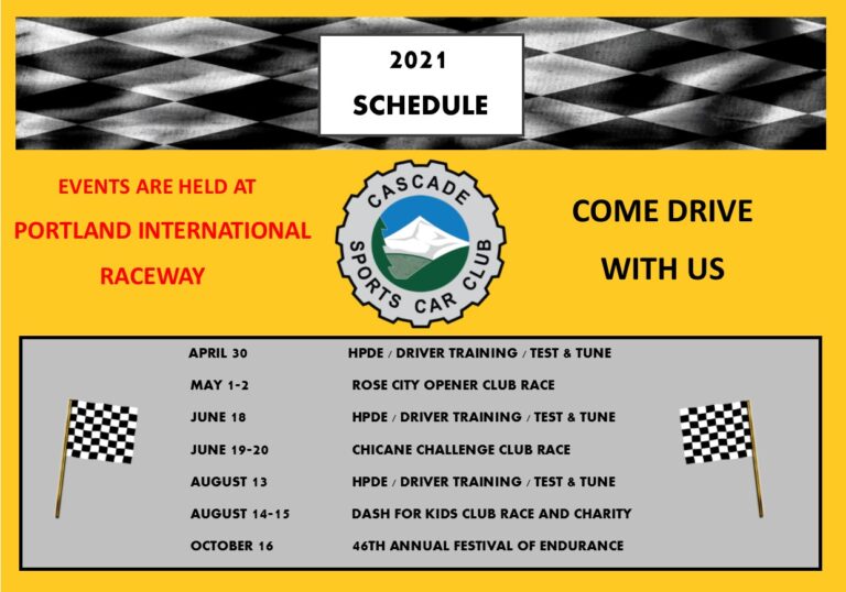 2021 CSCC Schedule | Cascade Sports Car Club