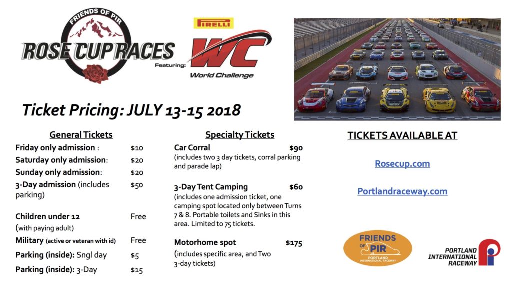 RC Ticket Pricing Cascade Sports Car Club